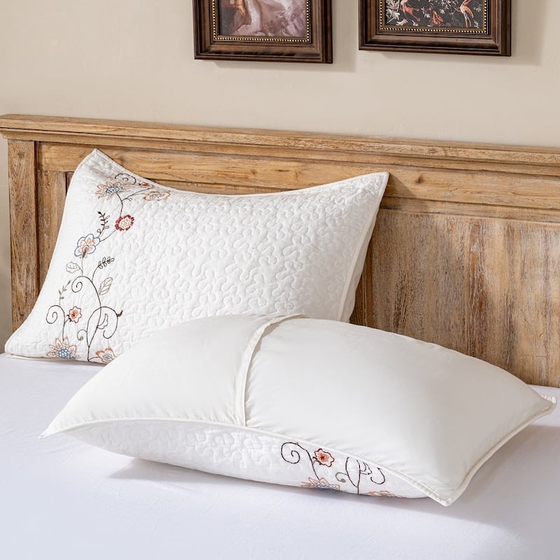 Luxury 100% Cotton Floral Embroidered Washed Quilt Set, Soft, Breathable Comfort