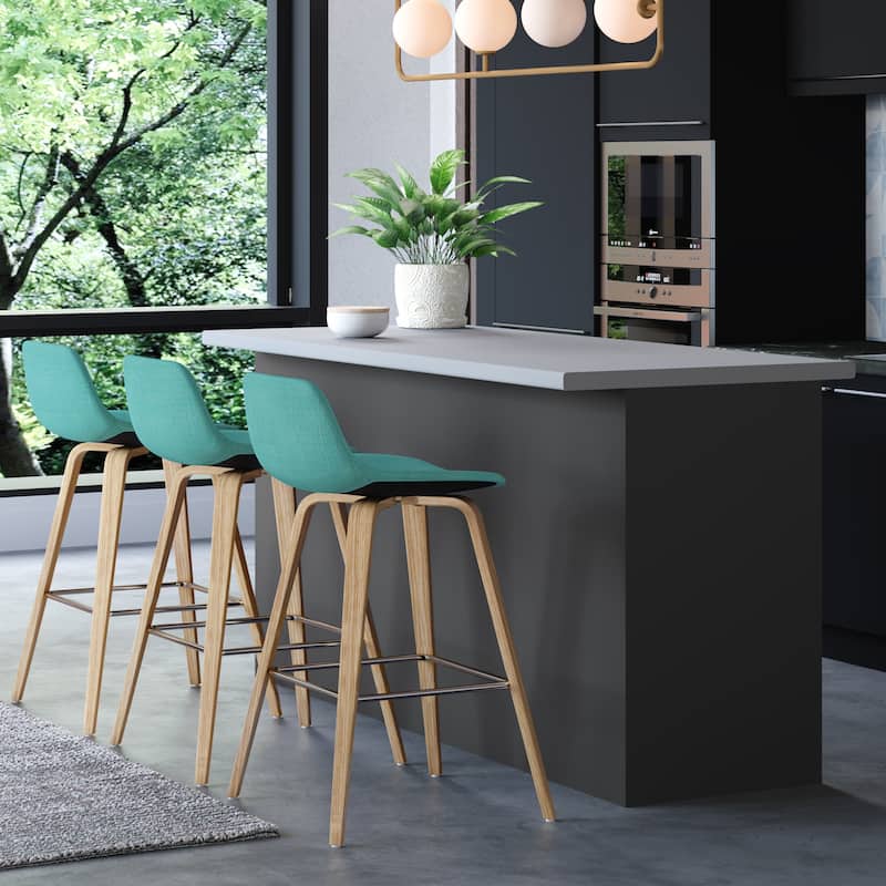 WYNDENHALL Cacey Mid Century Modern Bentwood Counter Height Stool (Set of 2) - 20.7'' x 21.1'' x 36.6 - Aqua Blue