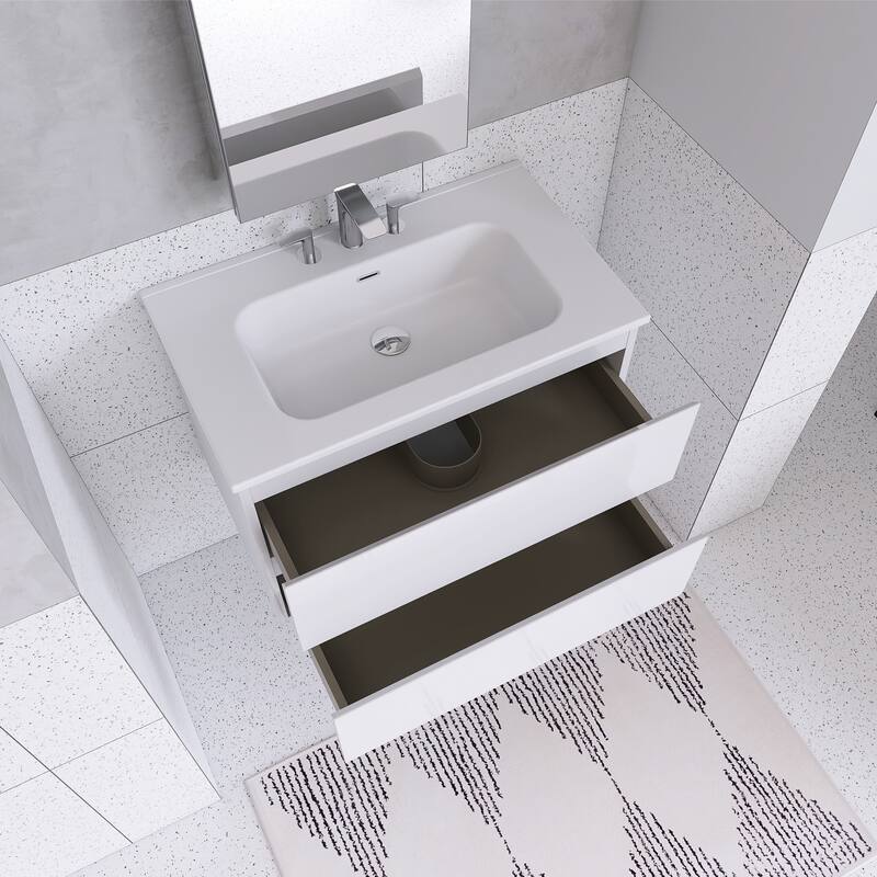 Floating Integrated Bathroom Vanity with Ceramic Sink, Three Faucet Holes