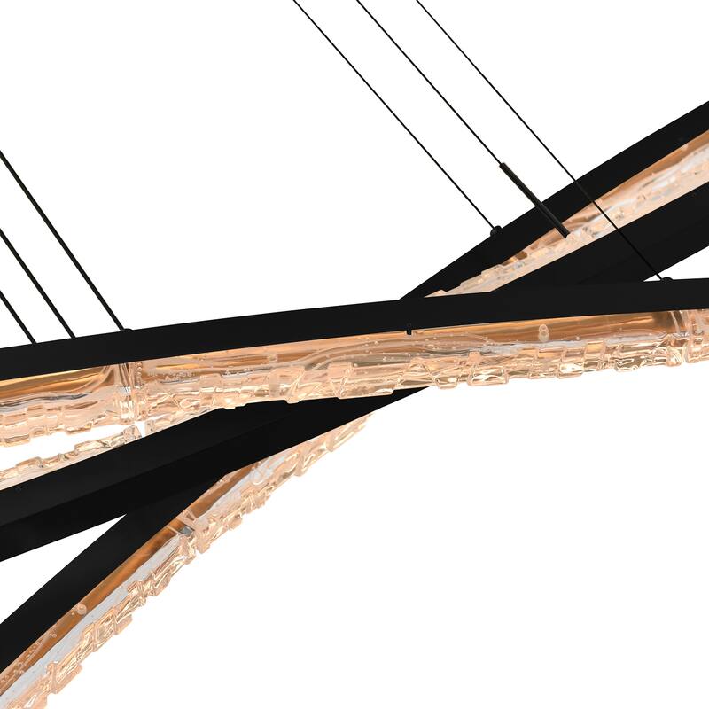 Saber Integrated LED 50in Black Chandelier with Handcrafted Glass