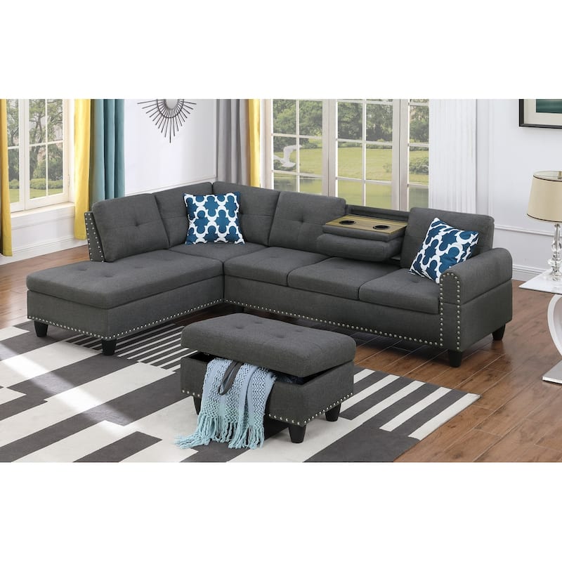 4-piece Modular Sectional Sofa with Storage Ottoman and Pillows