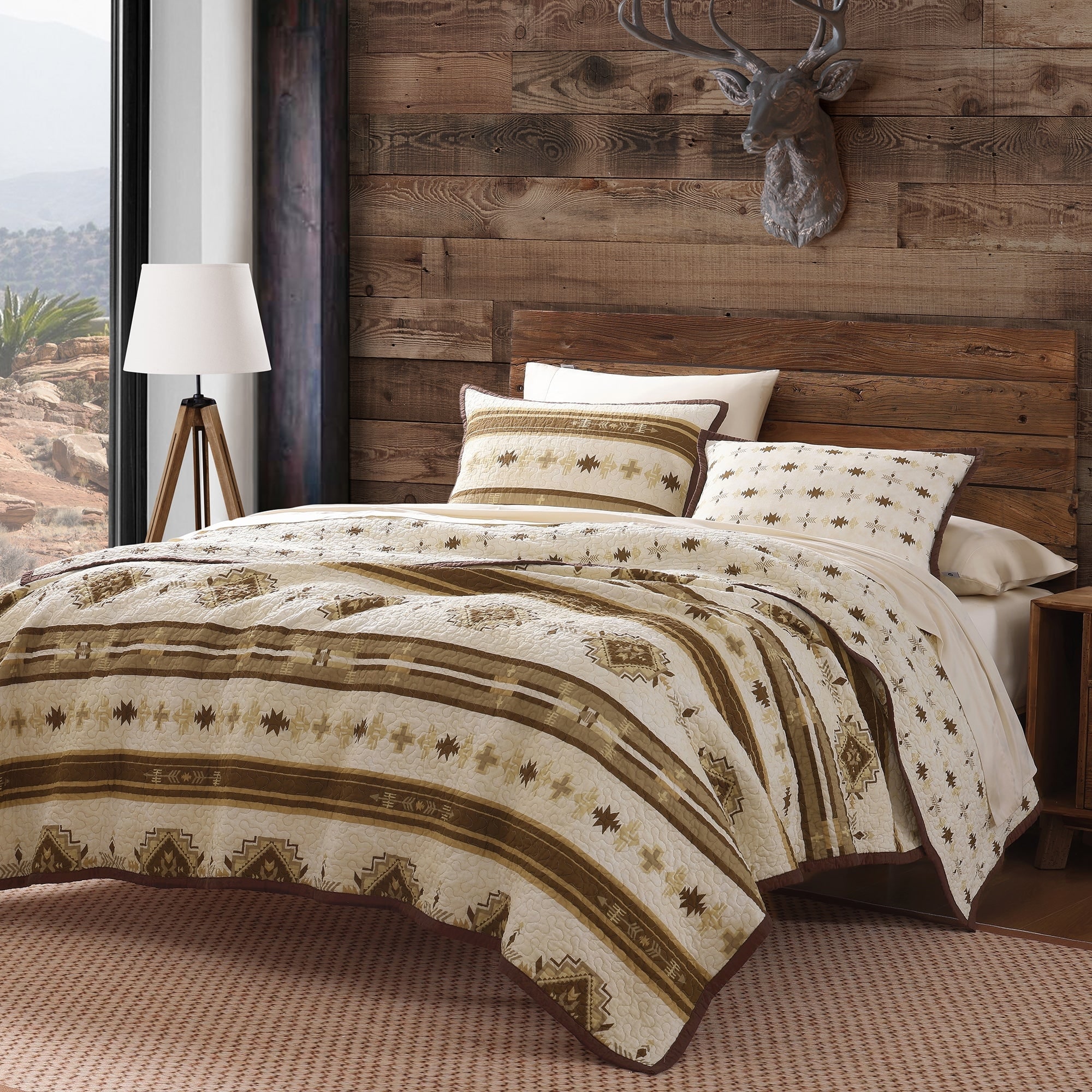 Paseo Road Dakota Western Bedding Tribal Aztec 3 Piece Quilt Set with Pillow Shams