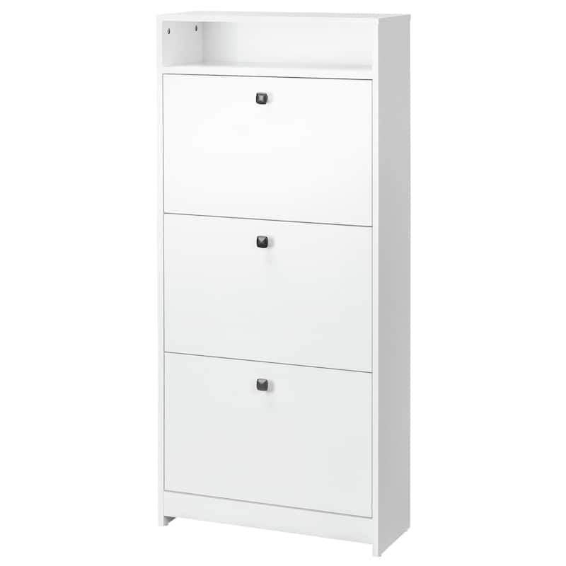 Slim Shoe Cabinet, Trendy Shoe Storage Cabinet with 3 Large Fold-Out Drawers & a Spacious Top Surface for Small Items