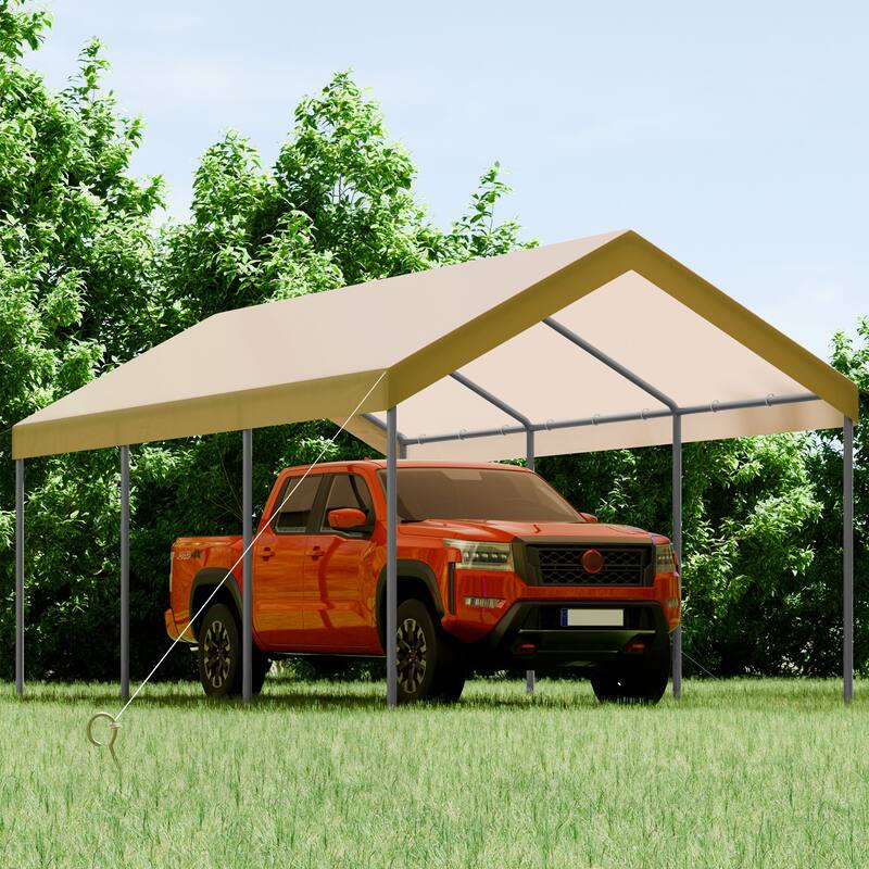 Futzca 10x20ft Heavy Duty Carport with UV Resistant Canopy - Khaki