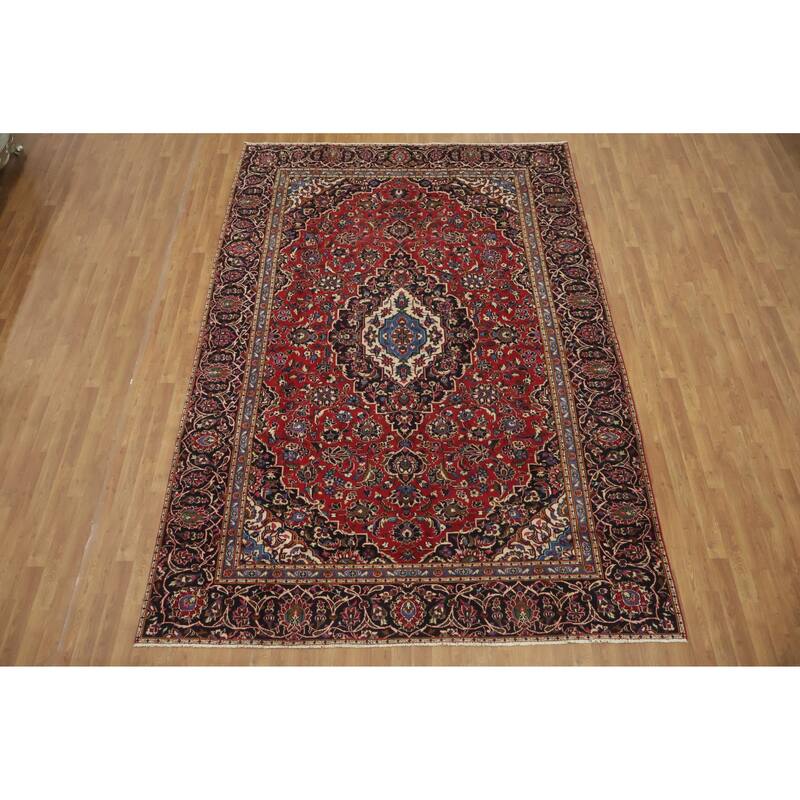 Hand Knotted Oriental 100% Wool Carpet Traditional Floral Red Kashan Area Rug - 11' 4'' X 7' 8''