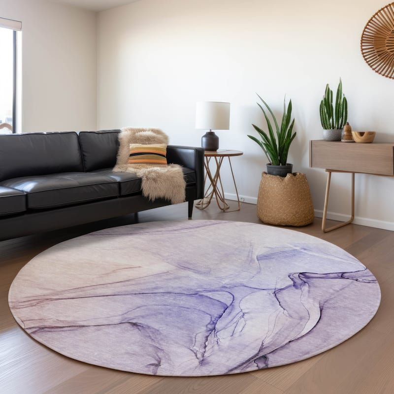 Premium Washable Super Soft Abstract Contemporary Mayfield Rug - Purple - 8' x 8' - Round