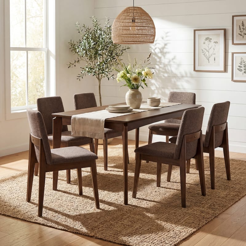 Christopher Knight Home - Westford Mid-Century 7-Piece Dining Set with Wood Upholstered Chairs - Brown+Walnut
