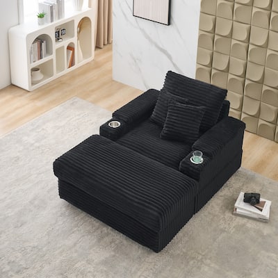 57 Inch Corduroy Single Sofa with Ottoman Sleeper Sofa Lounge Sofa