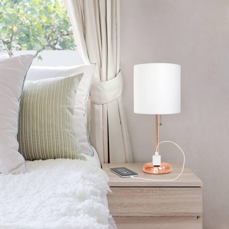 Stick Table Lamps with Drum Shade - 19.5" - Rose Gold and White