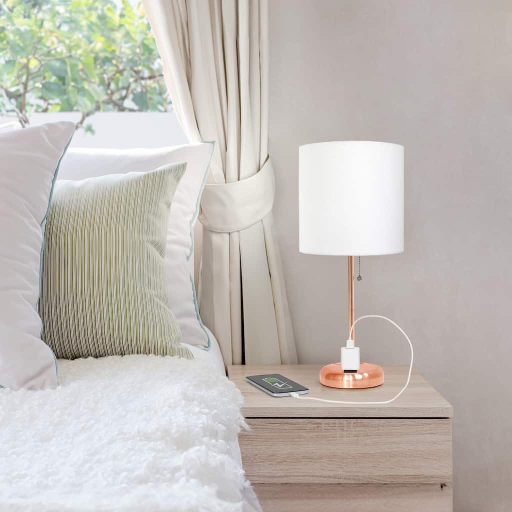 Stick Table Lamps with Drum Shade - 19.5" - Rose Gold and White