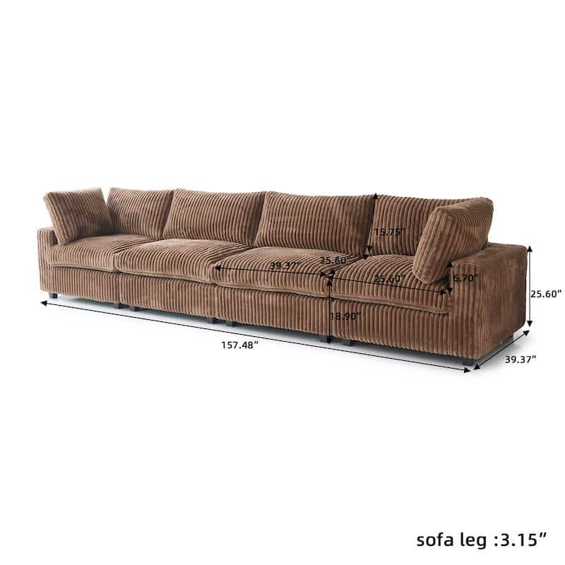 157.48" Soft Plush Modular Sectional Sofa 4-Seater Upholstered Living Room Couch