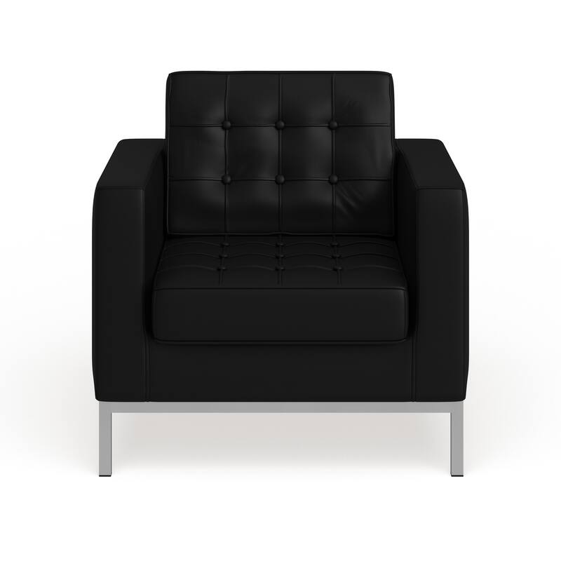 Button Tufted LeatherSoft Chair with Integrated Stainless Steel Frame