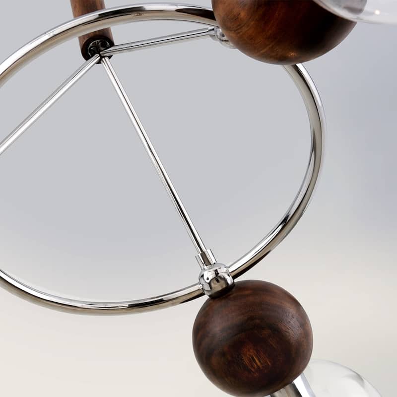Arlo Polished Stainless Steel and Natural Acacia Chandelier with Clear Glass