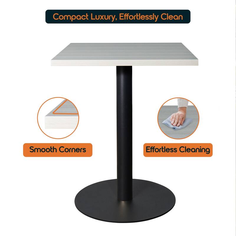 Vail Square Dining Table with 24 in. MDF Tabletop in Black Stainless Steel Round Pedestal Base Accent Kitchen Table