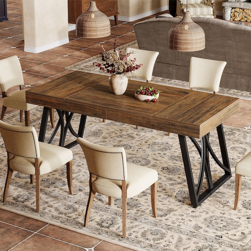 Farmhouse Dining Table for 6-8 People, 63-Inch Rectangle Kitchen Table