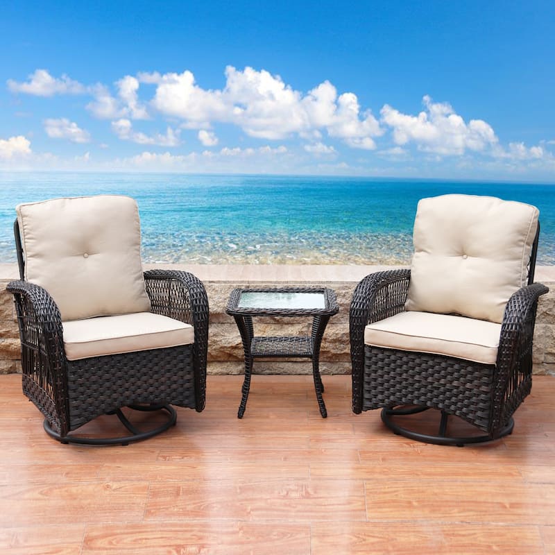 Scammon Bay 3-piece Wicker Swivel Conversation Set by Havenside Home - Black