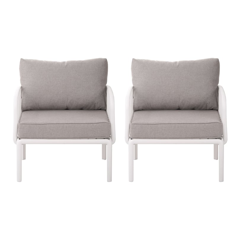Roomfitters Outdoor Patio Club Chair with Waterproof Cushions, Deep Seating Modern Furniture for Garden or Balcony, White Gray