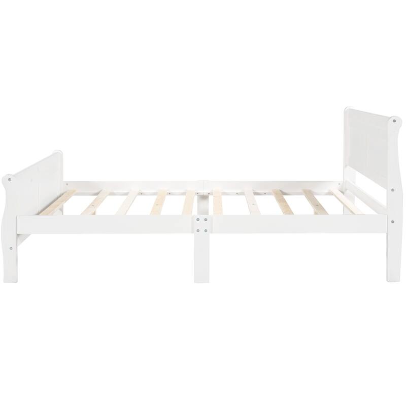 White Queen Size Wood Platform Bed with Headboard and Slat Support
