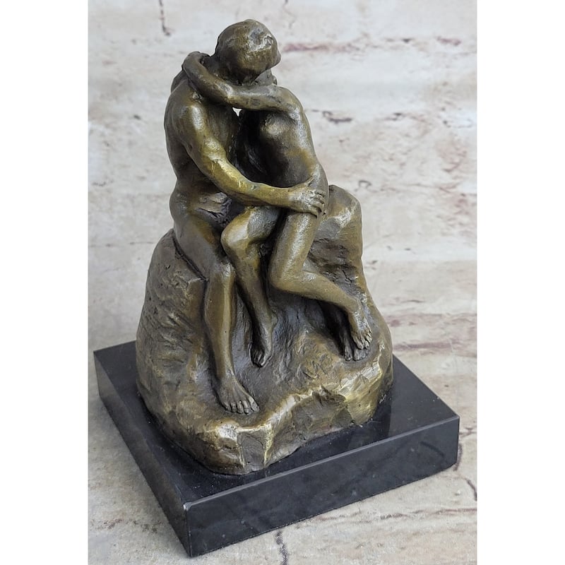 Signed Rodin Kiss Romance Love Lovers Bronze Marble Sculpture Statue Home Decor