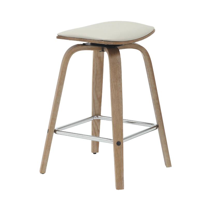 Pelya Leather Swivel Square Counter Stool with Wood Legs and Chrome Footrest for Kitchen Island or Dining Area Set of 2