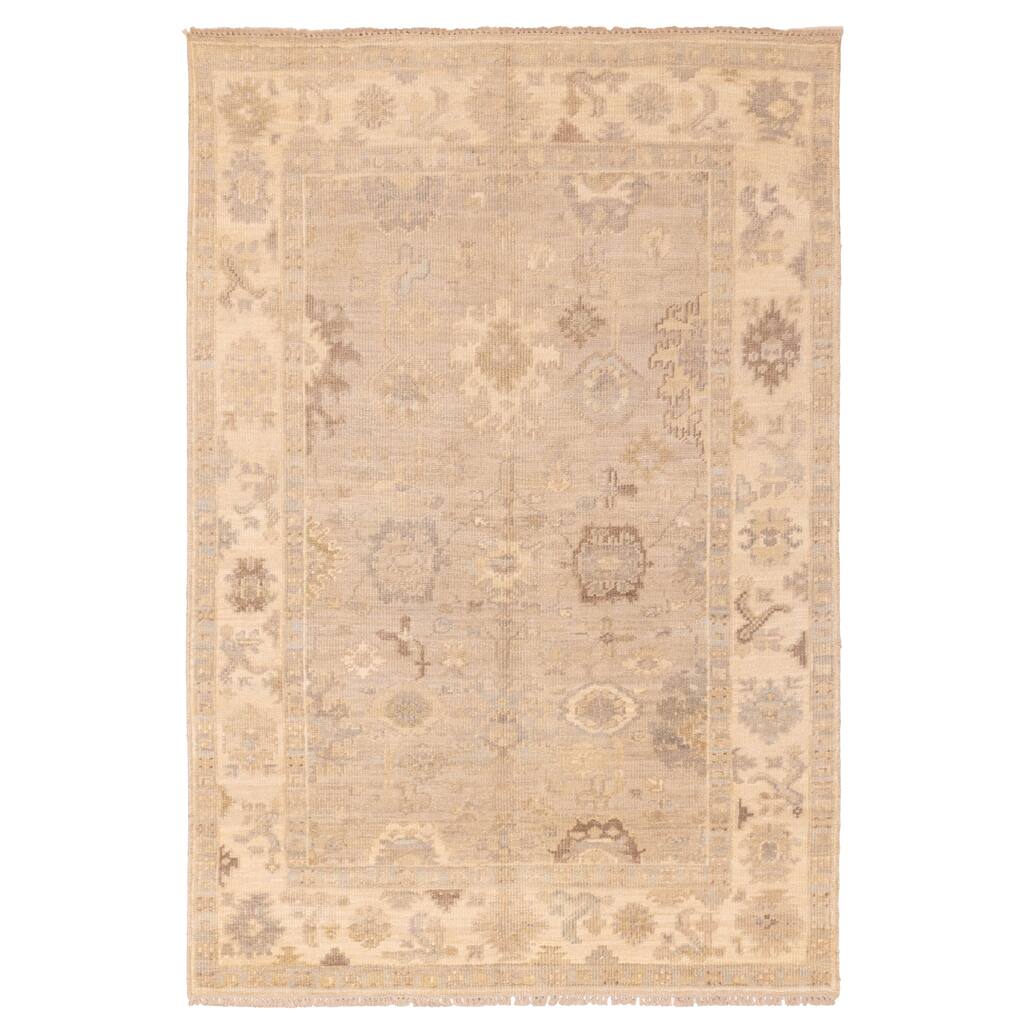 ECARPETGALLERY Hand-knotted Kavya Oushak Light Grey Wool Rug - 5'11 x 8'10