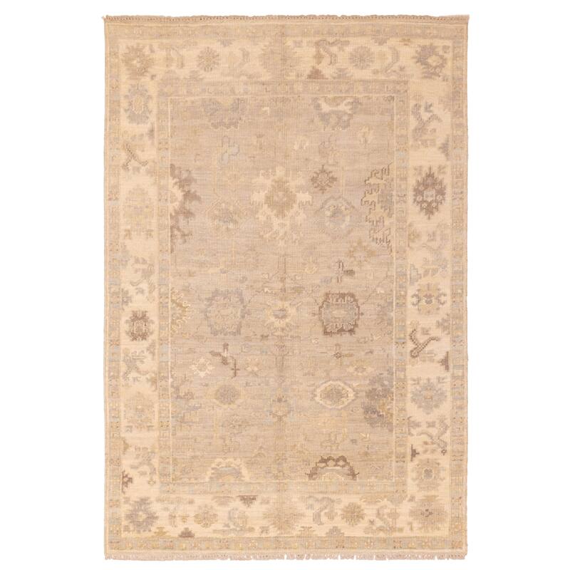 ECARPETGALLERY Hand-knotted Kavya Oushak Light Grey Wool Rug - 5'11 x 8'10
