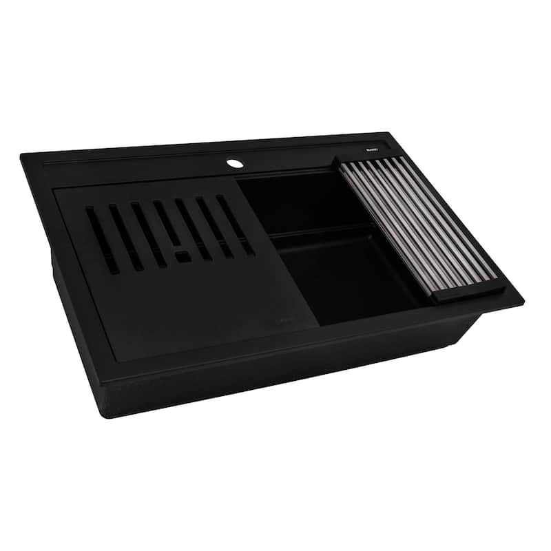 Ruvati 31-inch epiCube Granite Composite Workstation Matte Black Drop-in Kitchen Sink - RVG1631BK