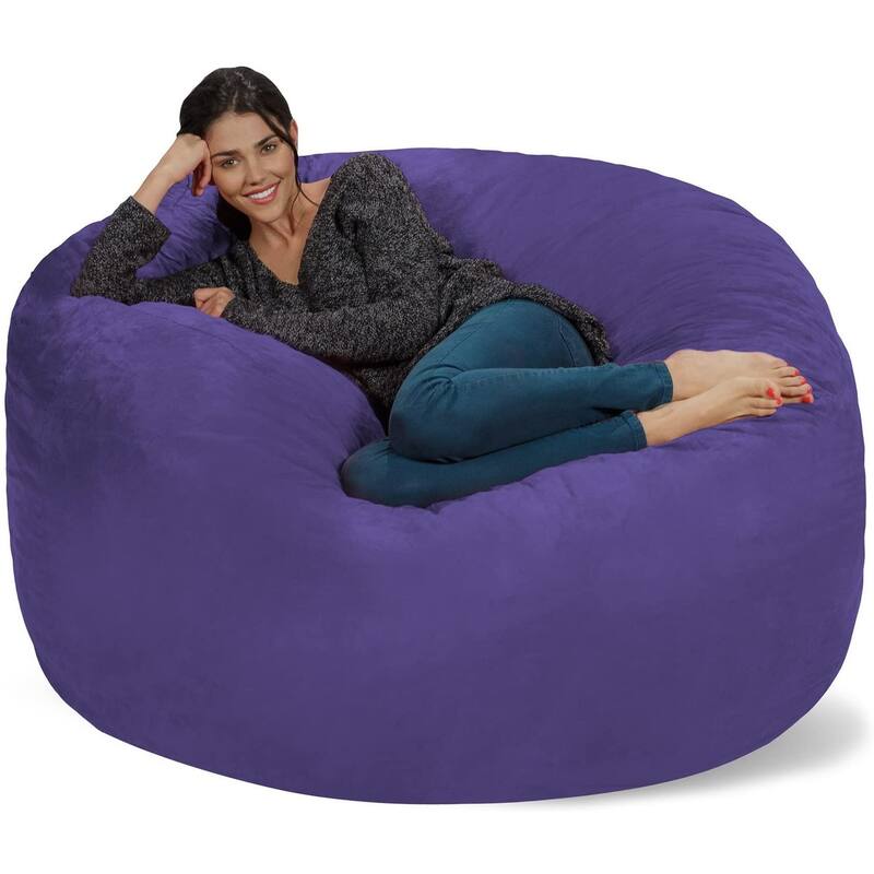 Bean Bag Chair 5-foot Memory Foam Removable Cover Bean Bags - Purple Micro Suede