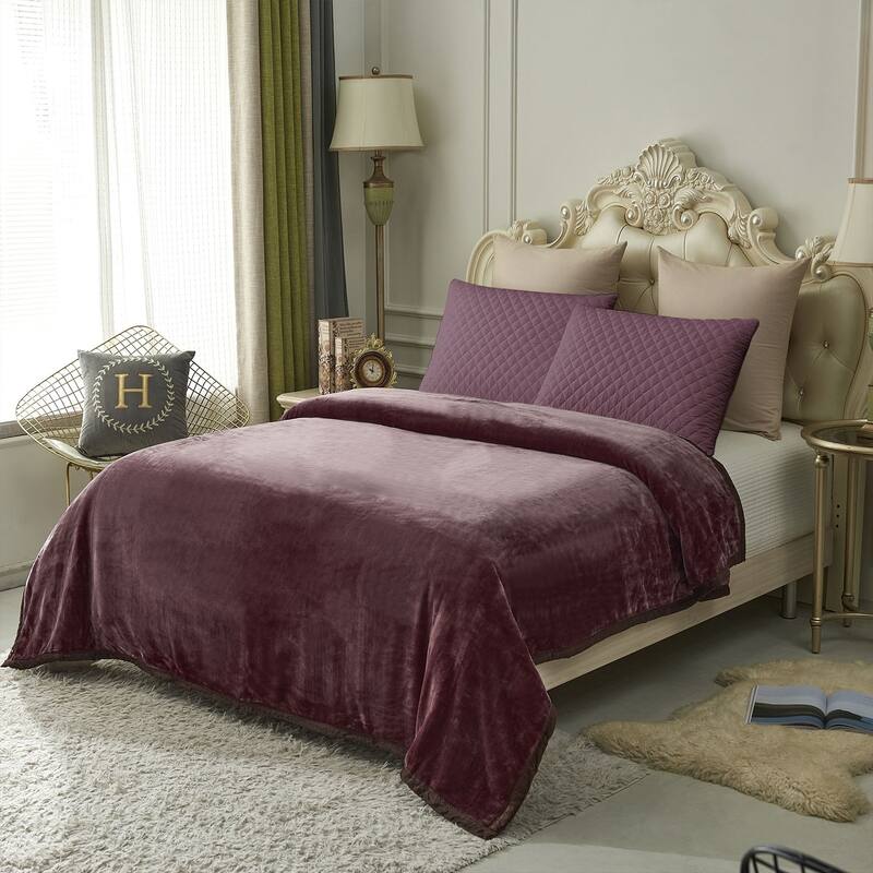 Thicken Reversible Solid Mink Fleece Blanket Fuzzy Cozy Bed Blanket for Couch Camping - 79" x 91"- 3.5 LB - Brown