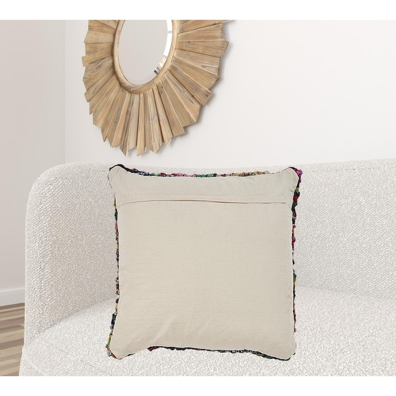 HomeRoots 26" X 26" Red Green Blue Yellow Orange And Pink Natural Striped Zippered Pillow