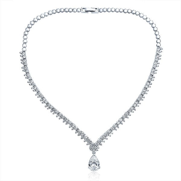 AMDXD Jewelry Silver Plated Women Necklace White Gold Square Cubic Ziconia,as Best Gift for Girl