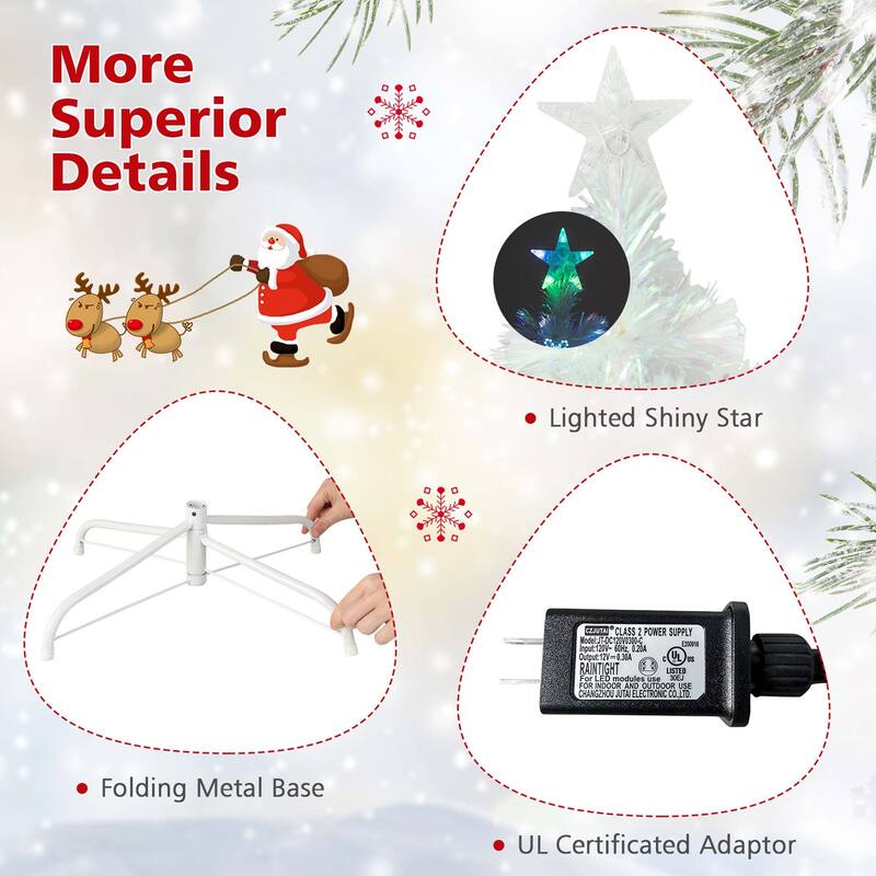 5/6/7FT Pre-Lit Fiber Optic Christmas Tree Decor Multi-Color Snowflake