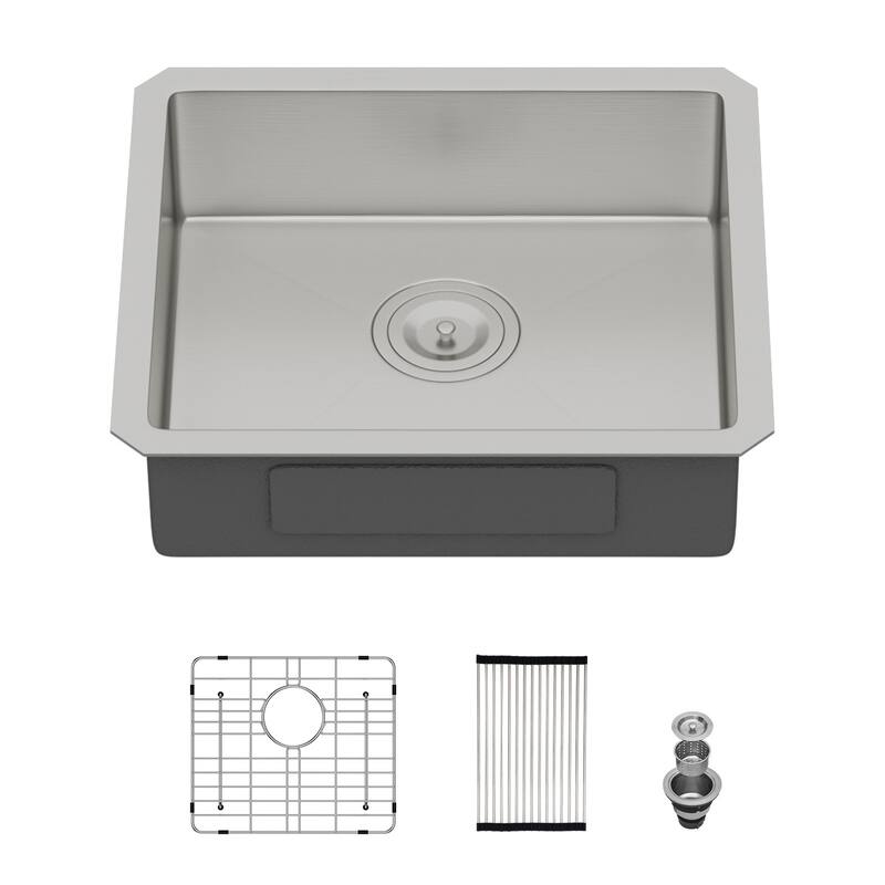 Undermount Single Bowl 16 Gauge Stainless Steel Kitchen Sink in Brushed Nickel