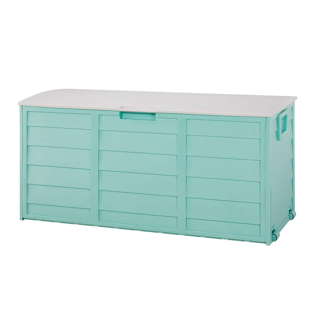 Green Polypropylene Resin Garden Storage Box 280L with Wheels - 44” W x 21.3” H x 19.3” D