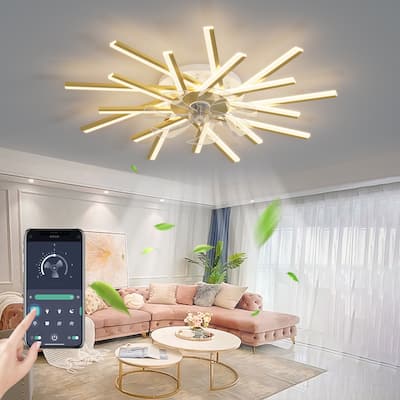 Cusp Barn 36in. Gold LED Smart Ceiling Fan with Light, 3-Color Tone 6-Speed Reversible Ceiling Fan Light with Remote Control