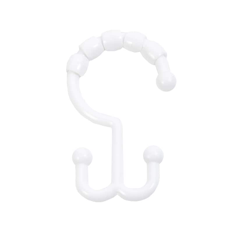 Kenney Plastic Beaded Roller Shower Curtain Double Hooks, Set of 12 - White