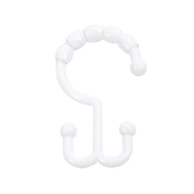 Kenney Plastic Beaded Roller Shower Curtain Double Hooks, Set of 12 - White