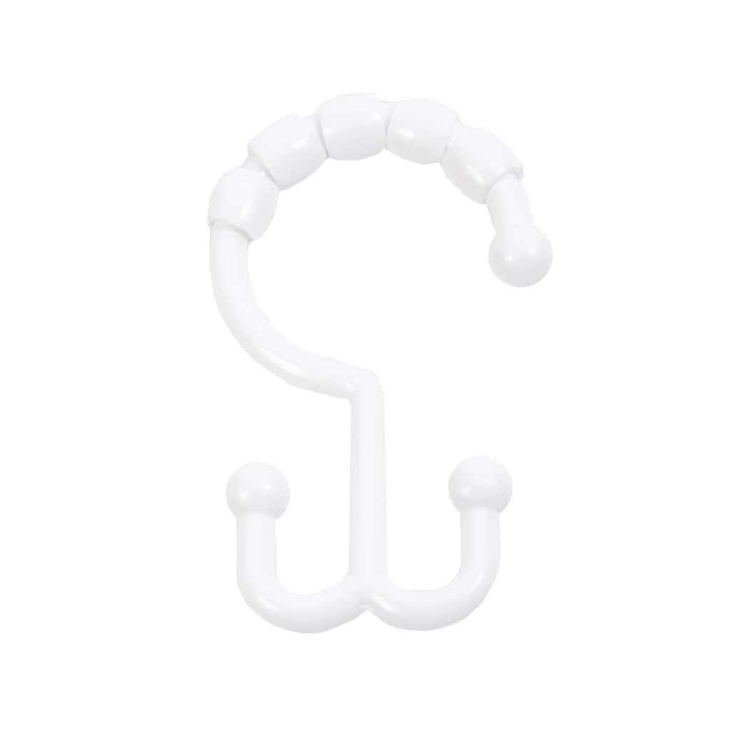 Kenney Plastic Beaded Roller Shower Curtain Double Hooks, Set of 12 - White