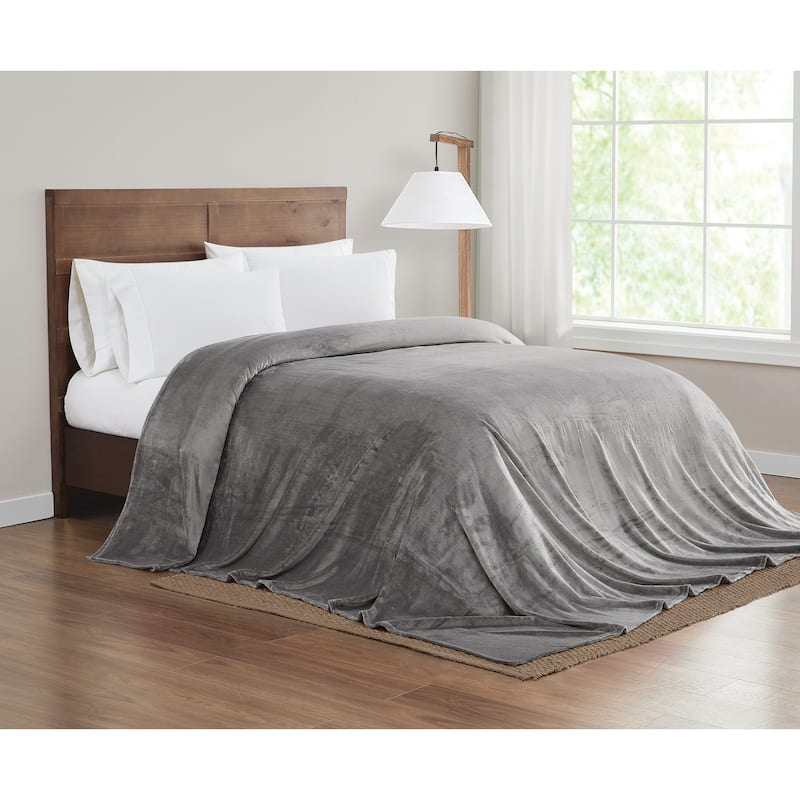 Truly Soft Velvet Plush Oversized Family Blanket - Grey