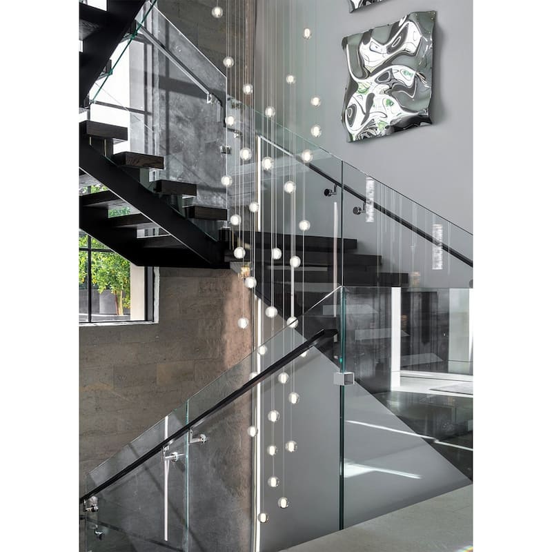 Modern Crystal Ball Long Raindrop Chandelier for Entrance Foyer Staircase