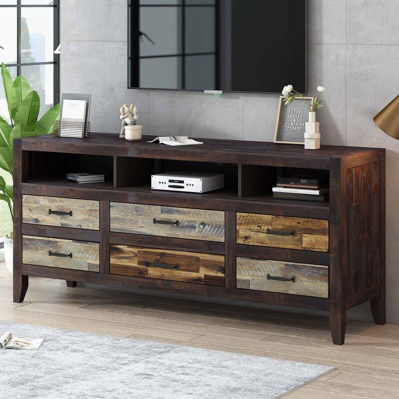 Retro Distressed Wooden TV Stand for TVs up to 65 Inches - Brown