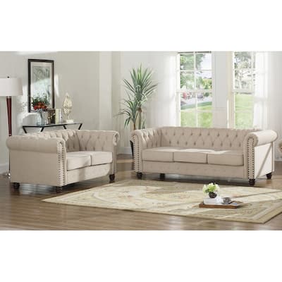 Best Master Furniture Tufted Landry Upholstered Sofa and Loveseat Set