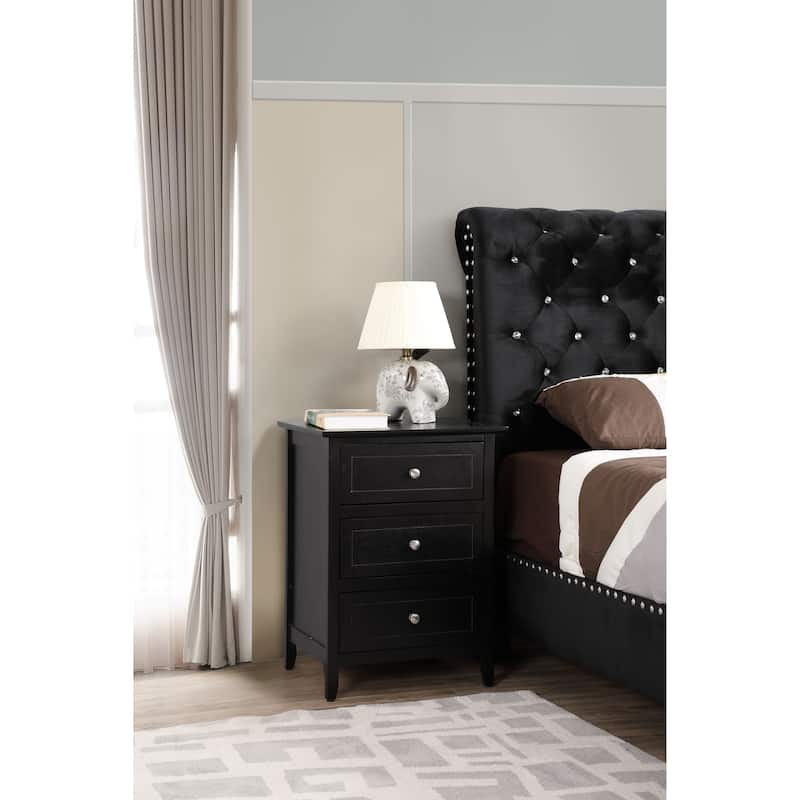 Daniel 3-drawer Transitional Wooden Nightstand - Black