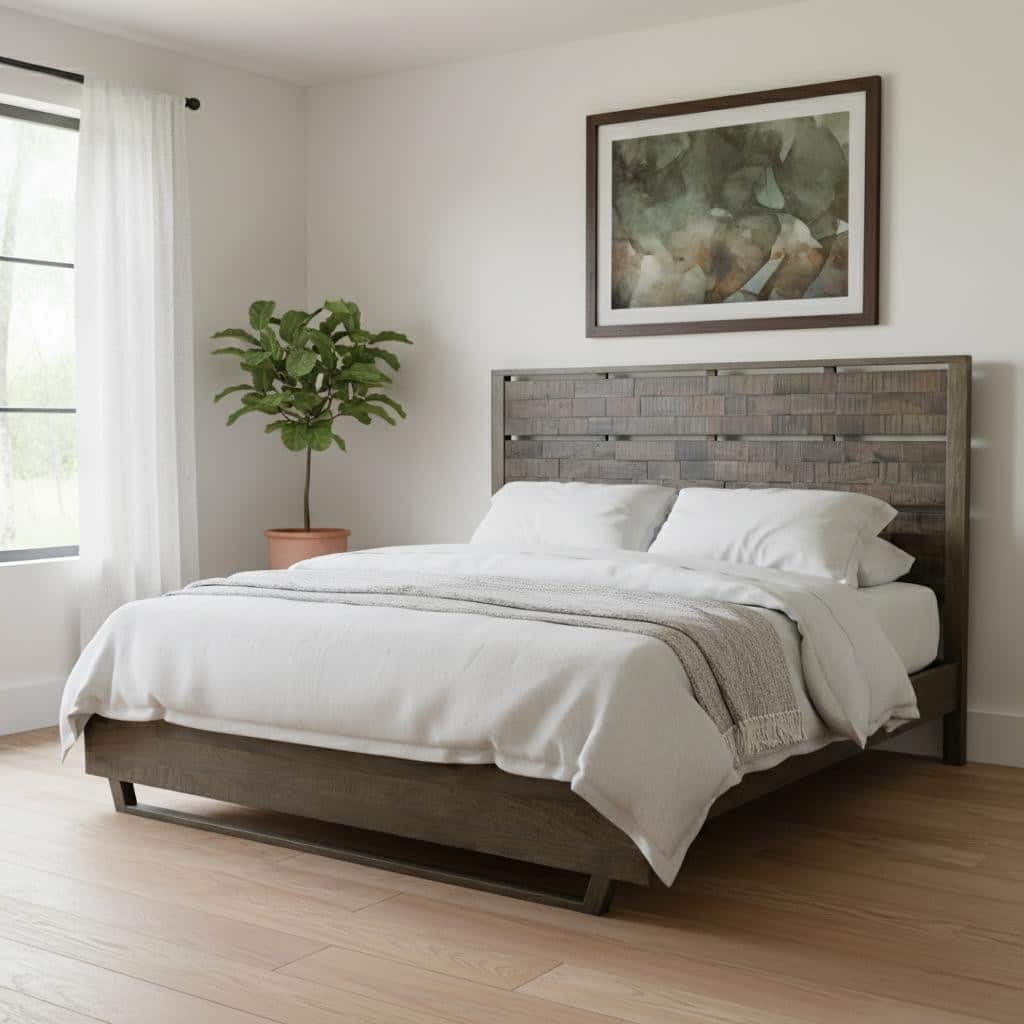 HomeRoots Dark Brown Slat Back Solid Wood King Bed Frame