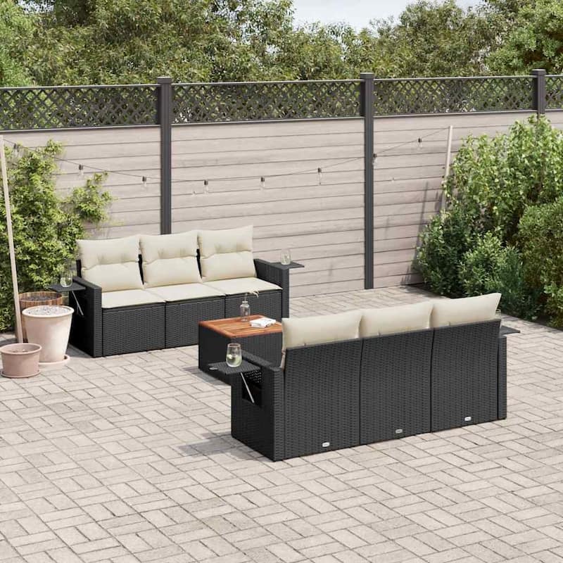 vidaXL Patio Sofa Set with Cushions Outdoor Furniture 7 Piece Poly Rattan - 21.7 x 24.4 x 27.2