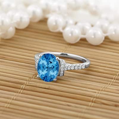 Auriya Modern 2 3/8ct Oval Swiss-blue Topaz and Diamond Engagement Ring 3/8cttw 14k Gold