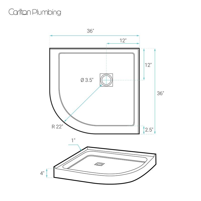 Marquette 36" X 36" Round Corner Double-Threshold Shower Pan Base With Center Drain In Glossy White - 36 x 36