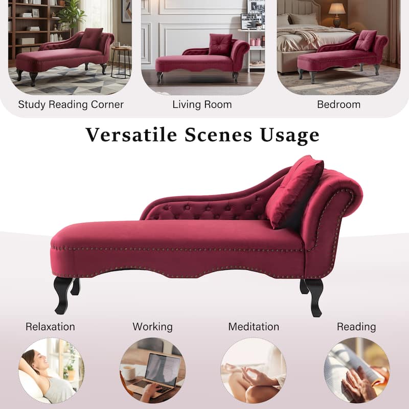 Christopher Knight Home - Bressi Modern Velvet Upholstered Chaise Lounge with Tufted Backrest, Nailhead Trim & Pillow