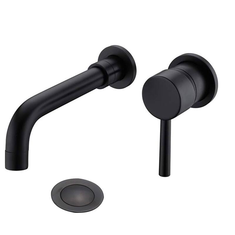 PROOX Single Handle Wall Mounted Bathroom Faucet With Drain Assembly - Matte Black