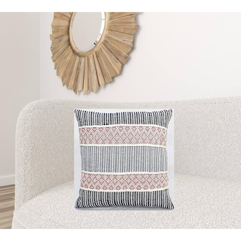 22" X 22" Blue And Peach Trellis Zippered Cotton Blend Throw Pillow With Embroidery - Polyester - 22.00 in. x 10.00 in.  x 22.00 in. - Pillow Sets - Blue/Pink